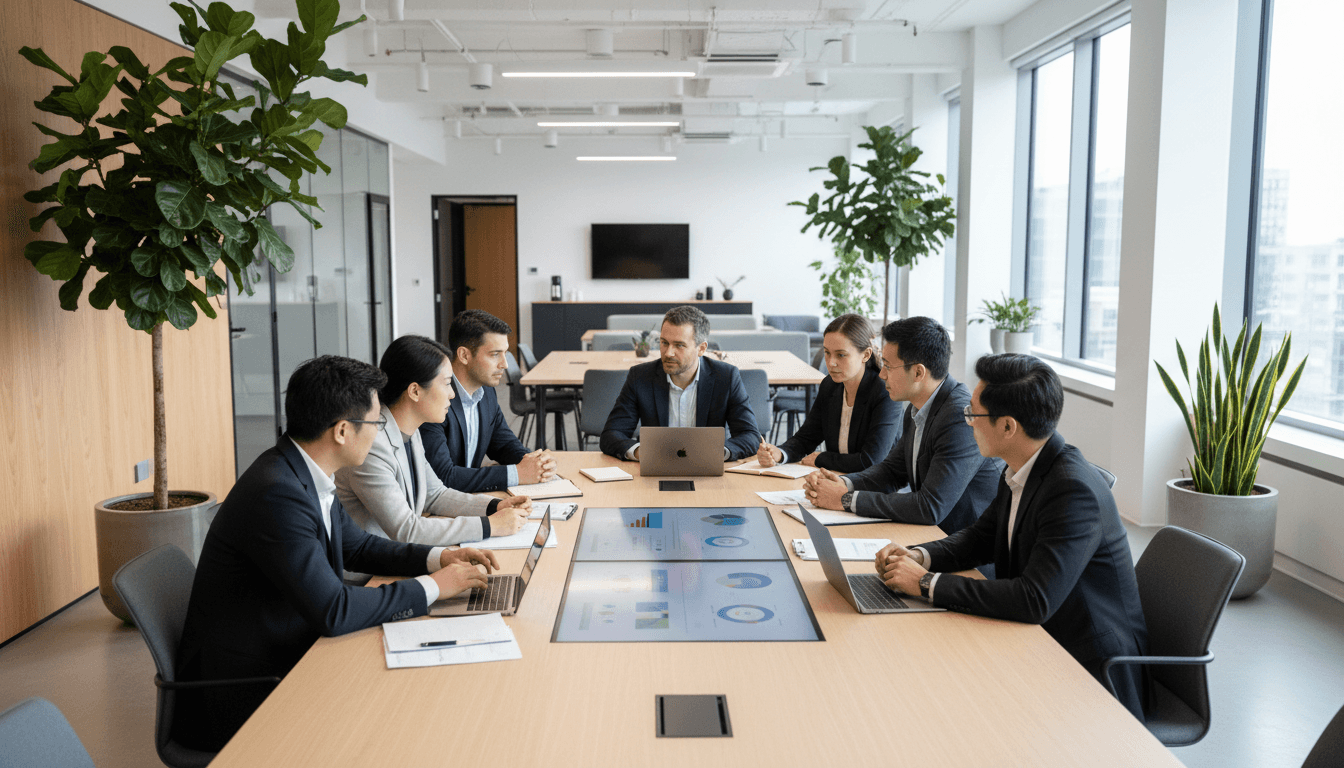 Diverse professionals working together in a modern office environment