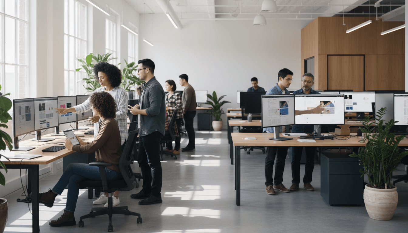 Diverse professionals working together in a bright modern office environment